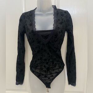 Intimately Free People Black Lace Long Sleeve Bodysuit Sz S